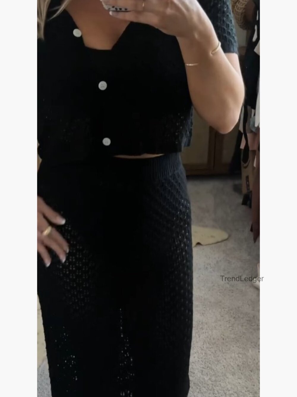 Crochet Knit Crop Top & Bodycon Long Skirt 2 Piece Cover Up Set - Picture 6 of 7